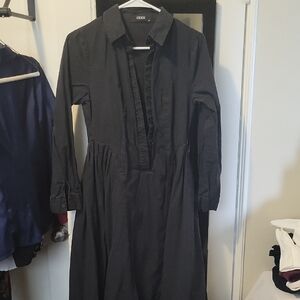 100% Cotton Collared Button-Up Pleated Shirt Dress